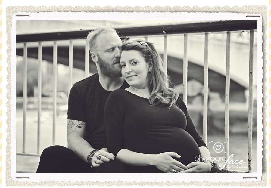 pregnant couple leaning into each other during a maternity photography session in London 