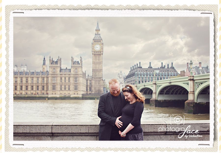 pregnant couple in front of the big ben In London for a photoshoot